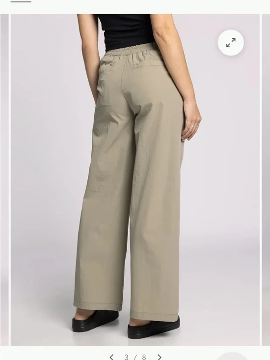 Wide-Leg Elastic-Waist Pants in Light Khaki - Picture 2 of 3